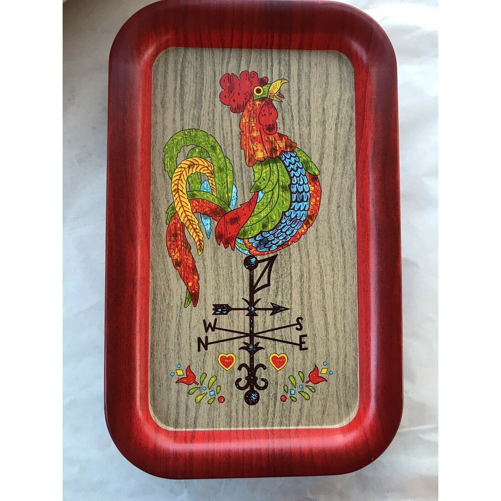 Vintage ChickenRooster Folk Art Tray Weathervane Retro‎ MCM Farmhouse Cottage